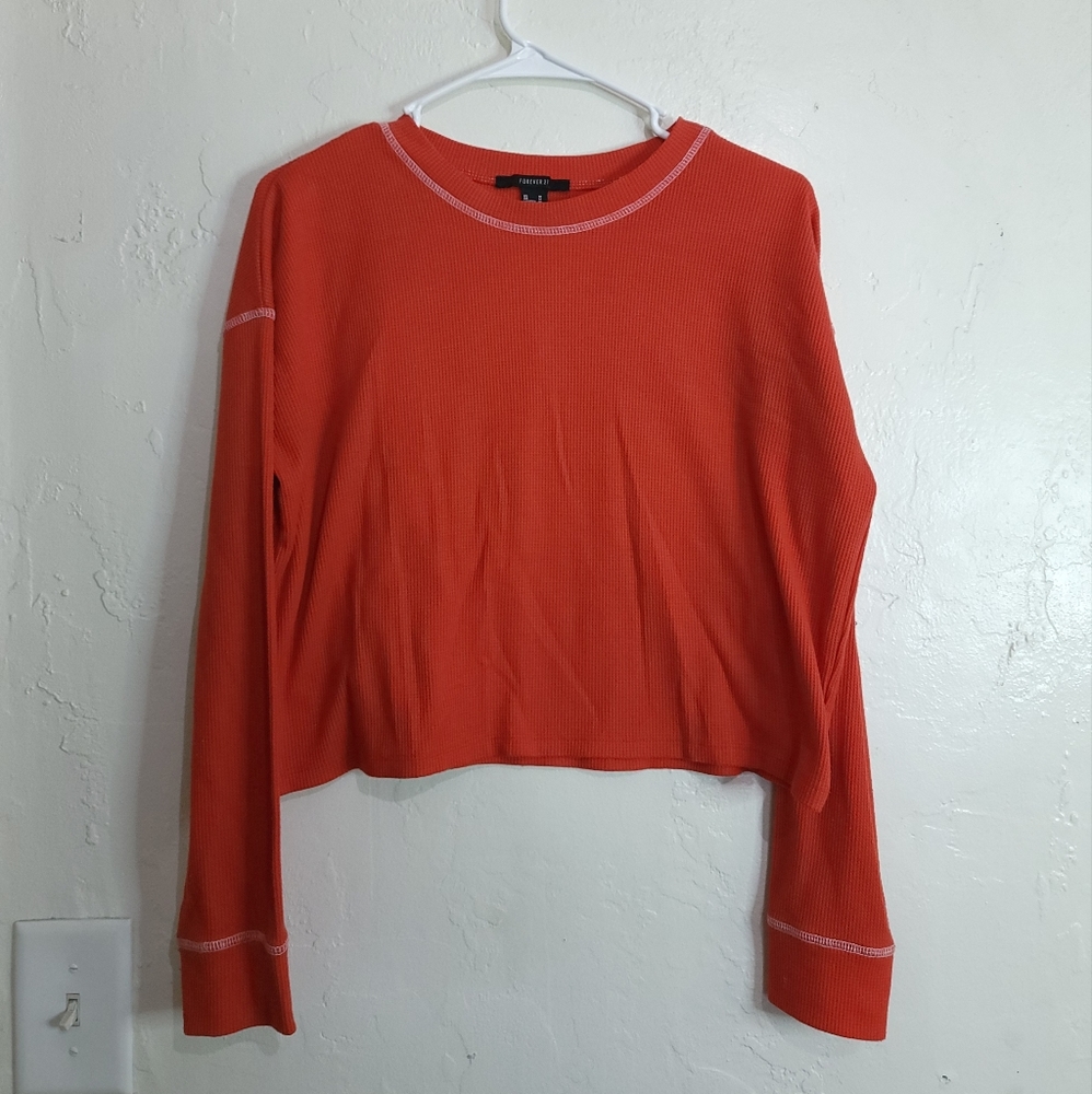 Forever21 Oversized Long Sleeved Red Crop Top